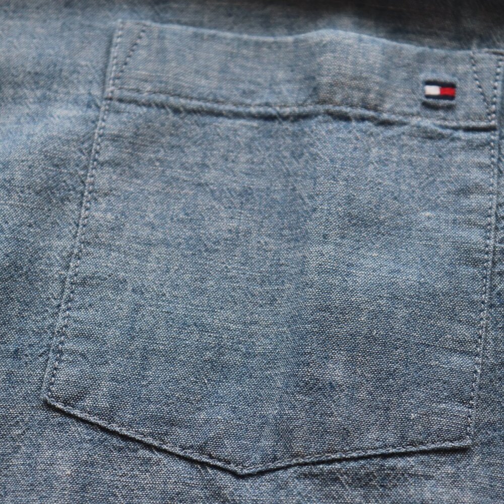 Tommy Hilfiger Chambray Roll Tab Sleeve Classic Fit Casual Button Shirt Large - Picture 5 of 10